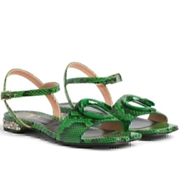Roberto Cavalli flat sandals Green Black Leather EU35 / US5 - Picture 5 of 10
